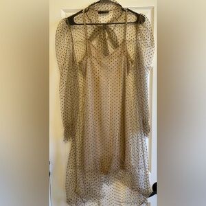 SHEIN Tan Sheer Polka Dot Long Sleeve Dress